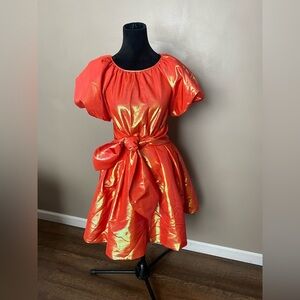 CHRISTOPHER JOHN ROGERS orange shiny puffy sleeve dress for Target sz xxs EUC